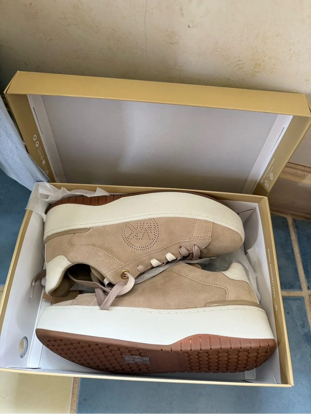 Michael Kors Tan Suede Platform Lace-Up Sneakers